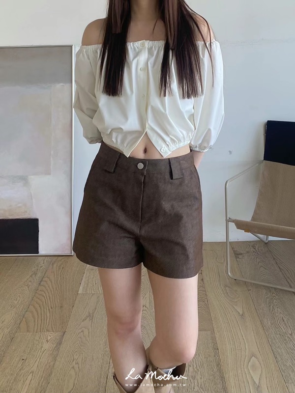 排扣棉麻寬肩上衣